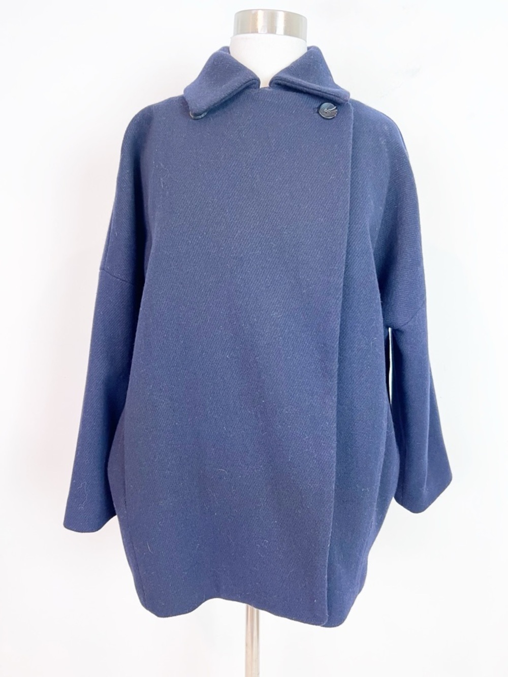 MONOPRIX FEMME NAVY BLUE OPEN FRONT COAT WOOL BLEND SZ 36/LARGE - Picture 2 of 5